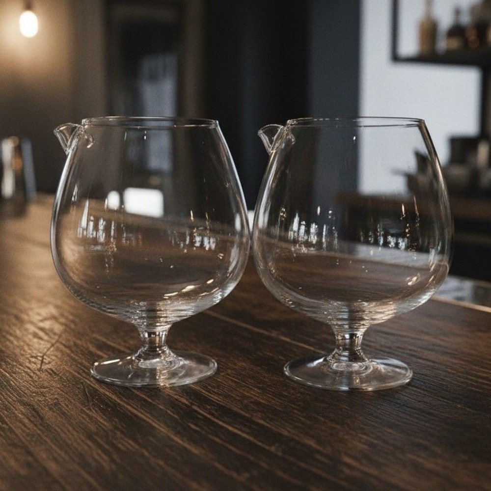 Cognac Large Clear Glasses, Set of 2, Pour Spout, Brandy Snifters, Barware